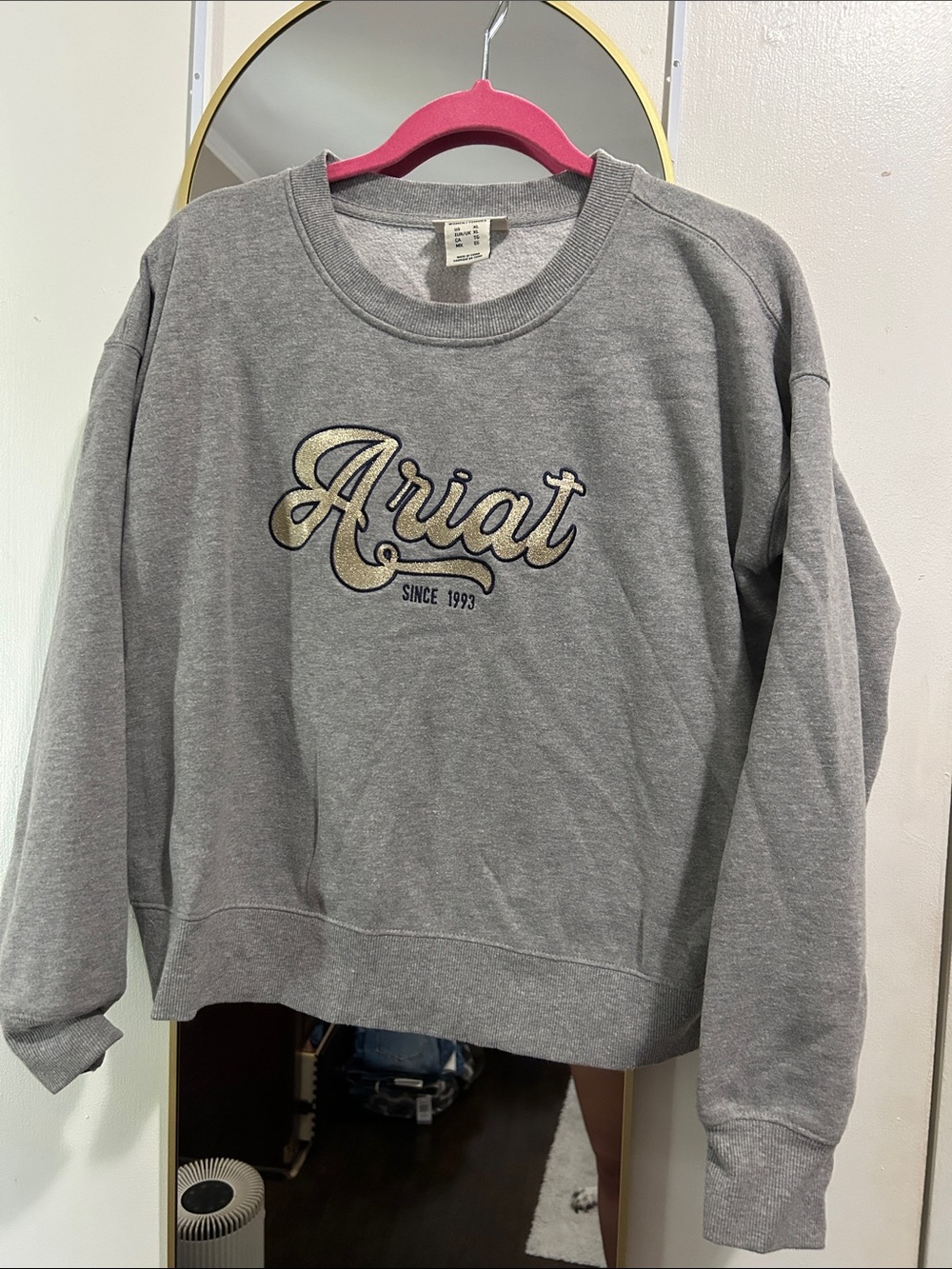 Ariat Gray Crewneck Sweatshirt with Gold Script Logo